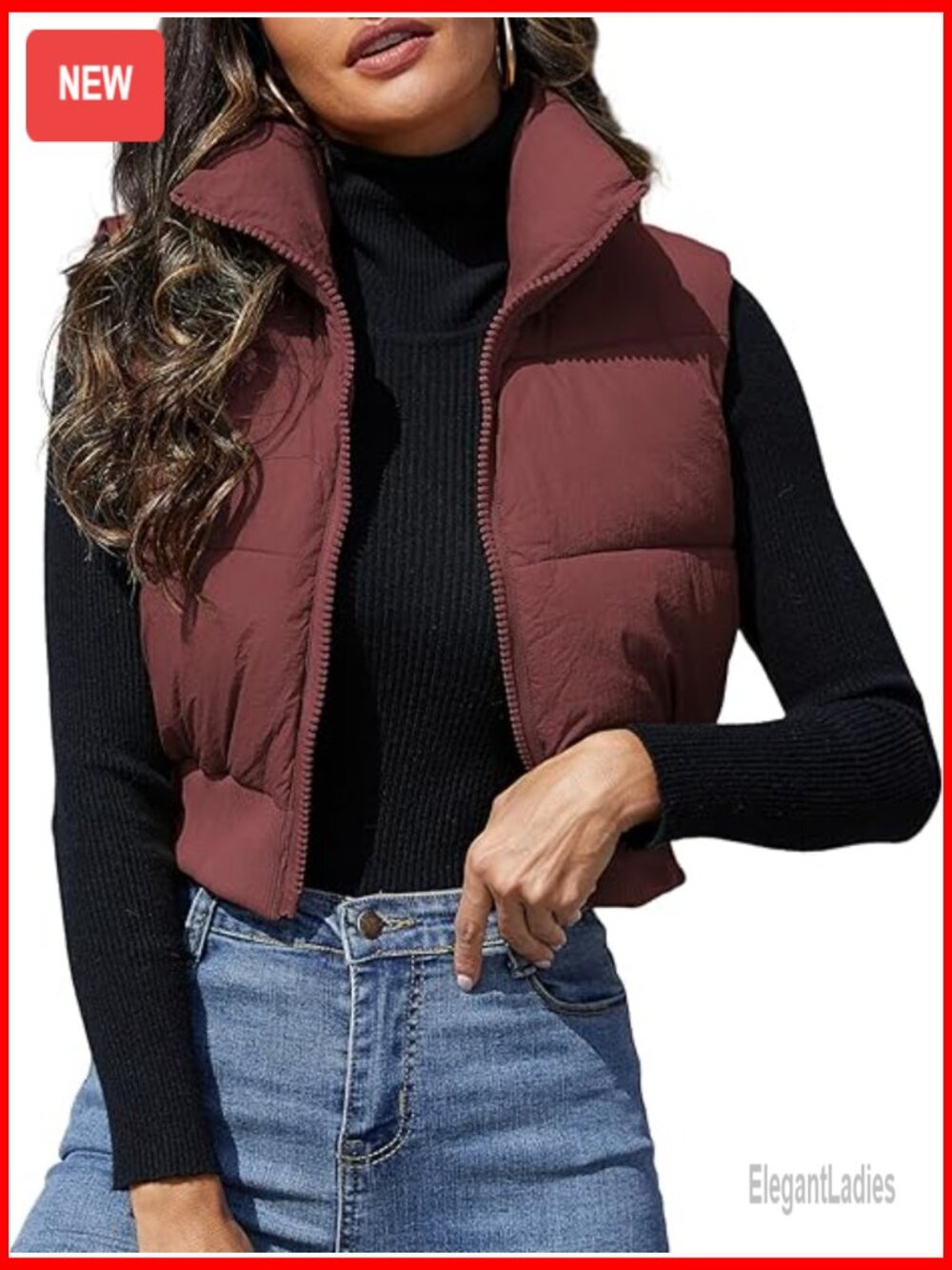 Cropped Puffer Vest Sleeveless Jacket Lightweight Quilted Winter Outerwear